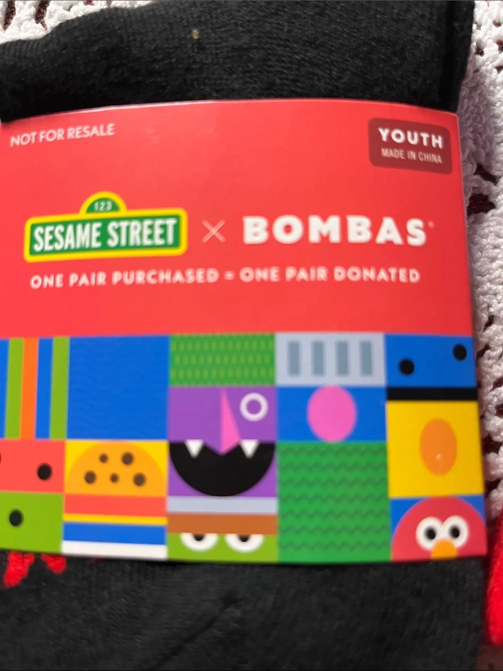 Bombas ELMO Youth Socks in Black and Red Sesame Street limited edition Two pairs